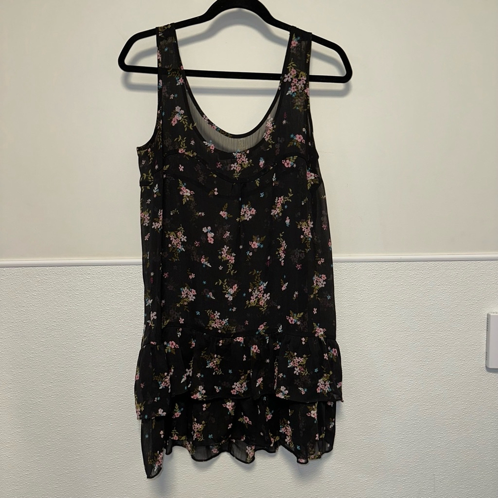 Women's XXI Forever 21 Dress Size M Medium Black Floral Sheer Ruffles - Picture 7 of 8